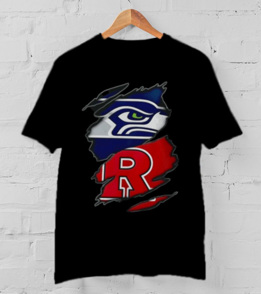 Seattle Seahawks Ripped Fabric Reveal With Rutgers Scarlet Knights T-Shirt
