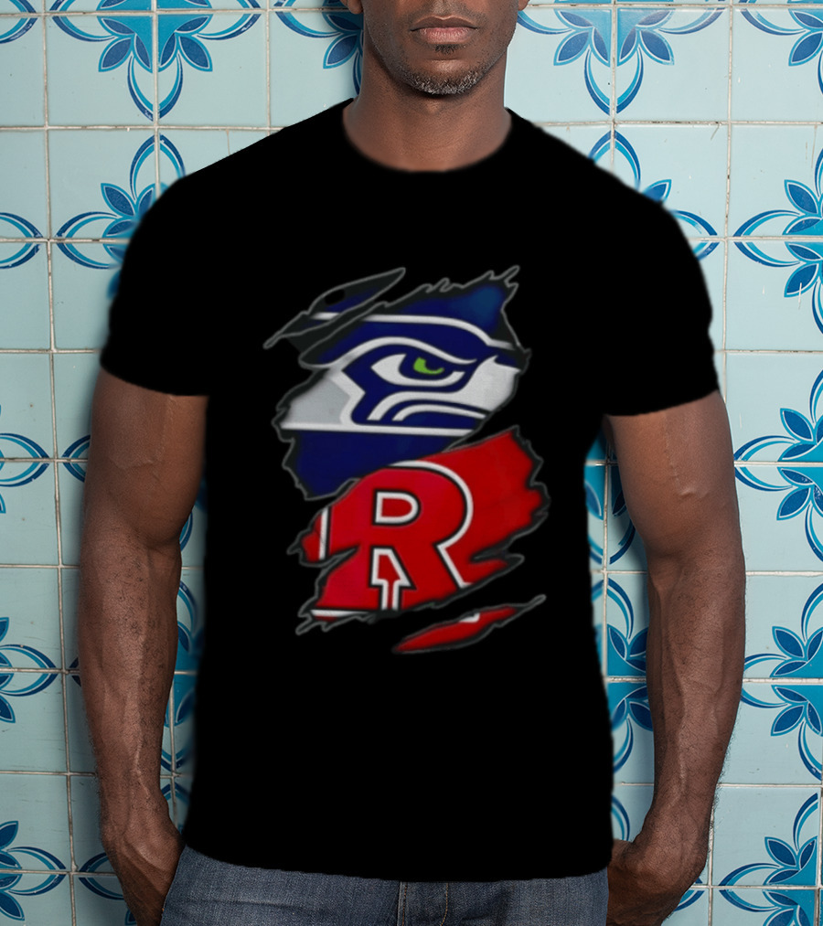 Seattle Seahawks Ripped Fabric Reveal With Rutgers Scarlet Knights T-Shirt