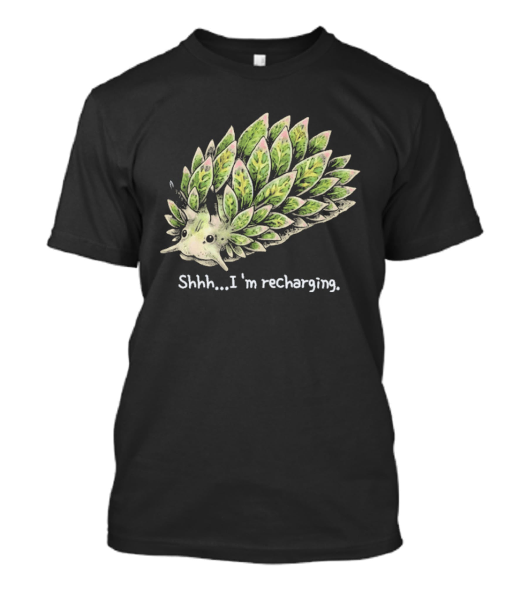 Leaf Sheep Sea Slug Shhh I'm Recharging Green Pink Cute Sea Creature T-Shirt