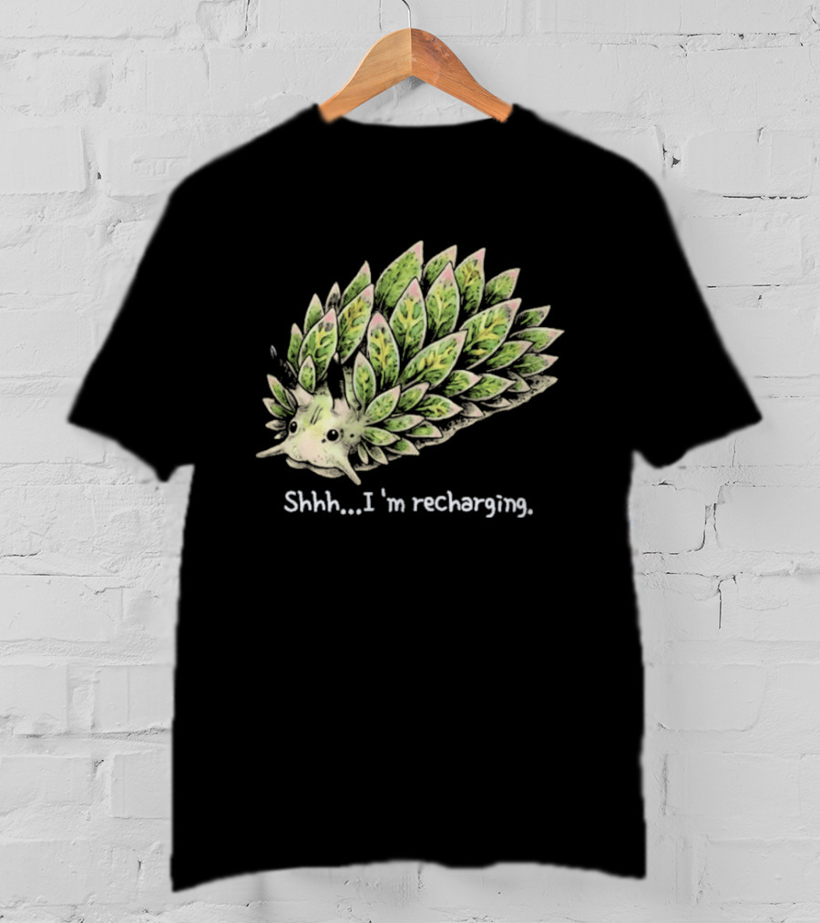Leaf Sheep Sea Slug Shhh I'm Recharging Green Pink Cute Sea Creature T-Shirt