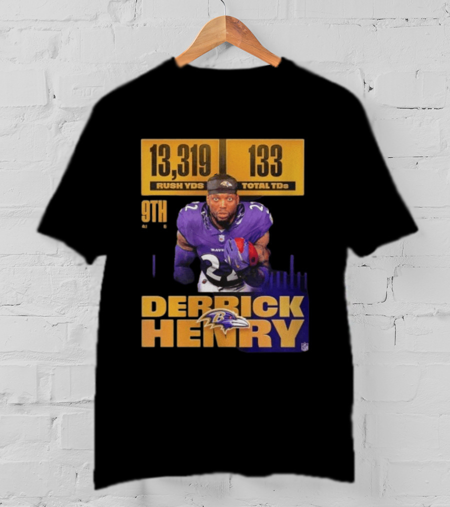Derrick Henry Baltimore Ravens 13319 Rush Yards 133 Touchdowns 9th Ranked T-Shirt