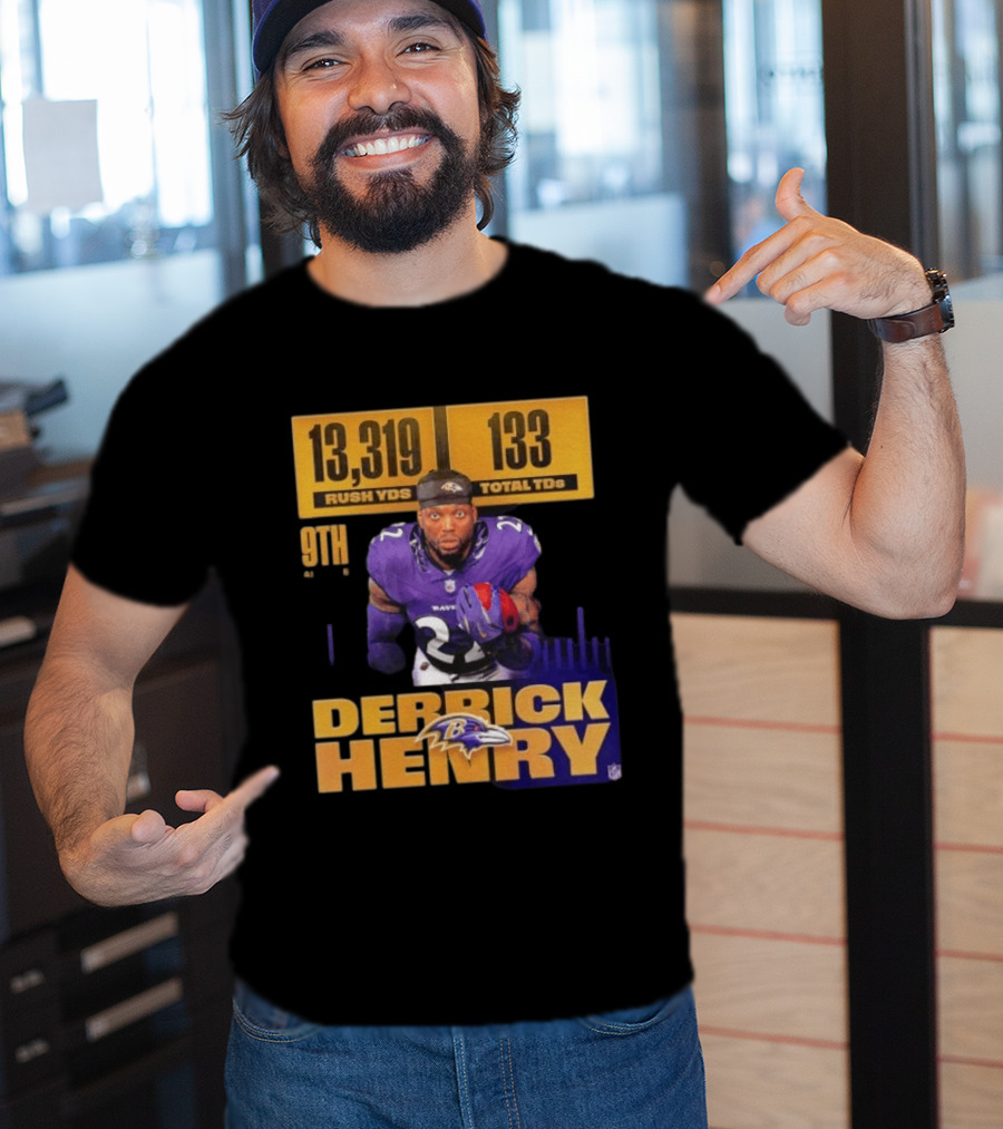 Derrick Henry Baltimore Ravens 13319 Rush Yards 133 Touchdowns 9th Ranked T-Shirt