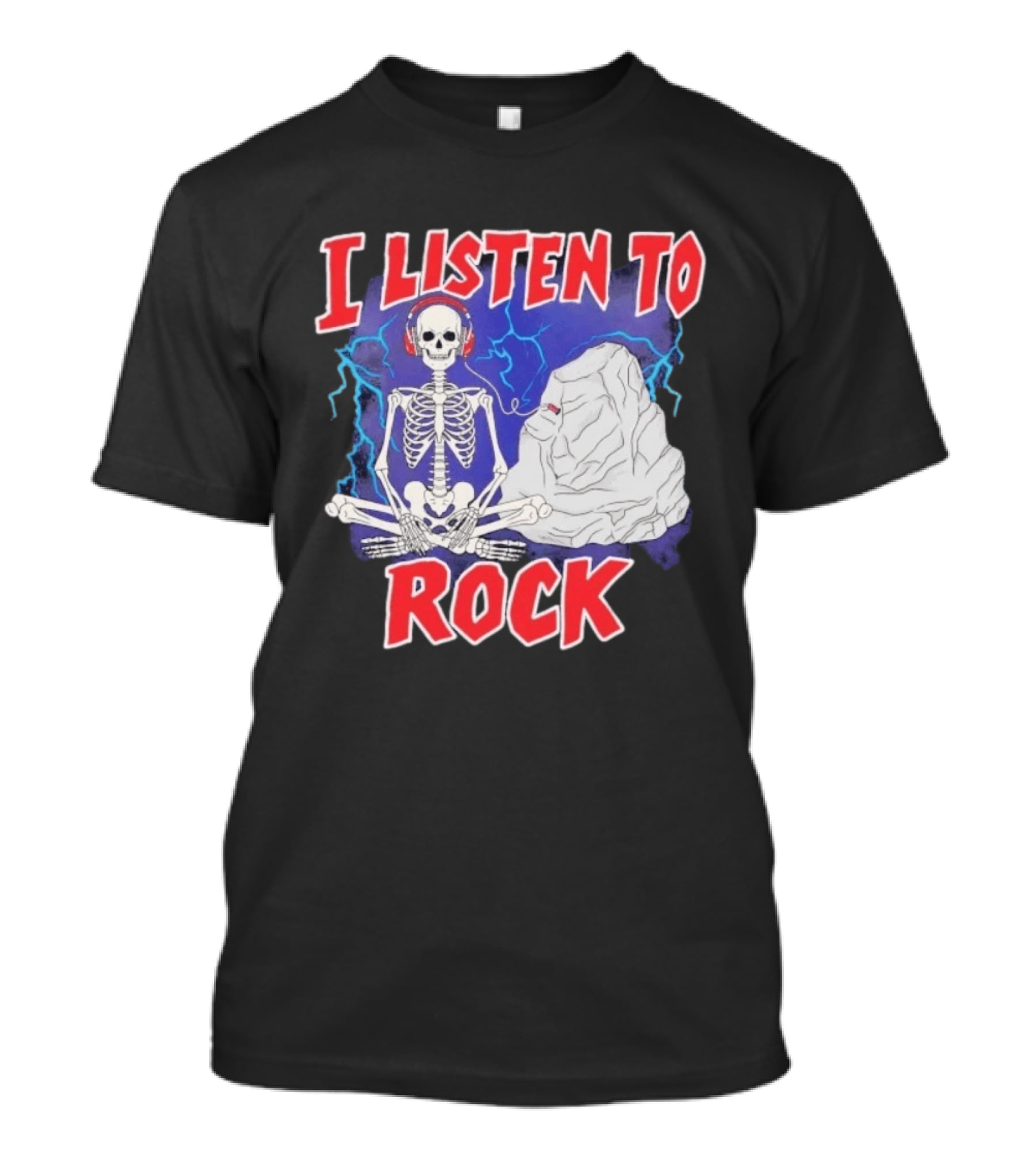 I Listen To Rock Skeleton Headphones Music T-Shirt