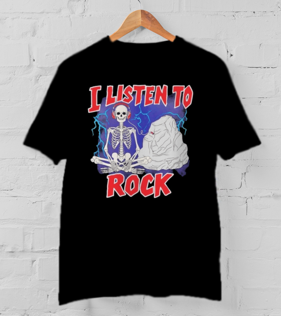 I Listen To Rock Skeleton Headphones Music T-Shirt