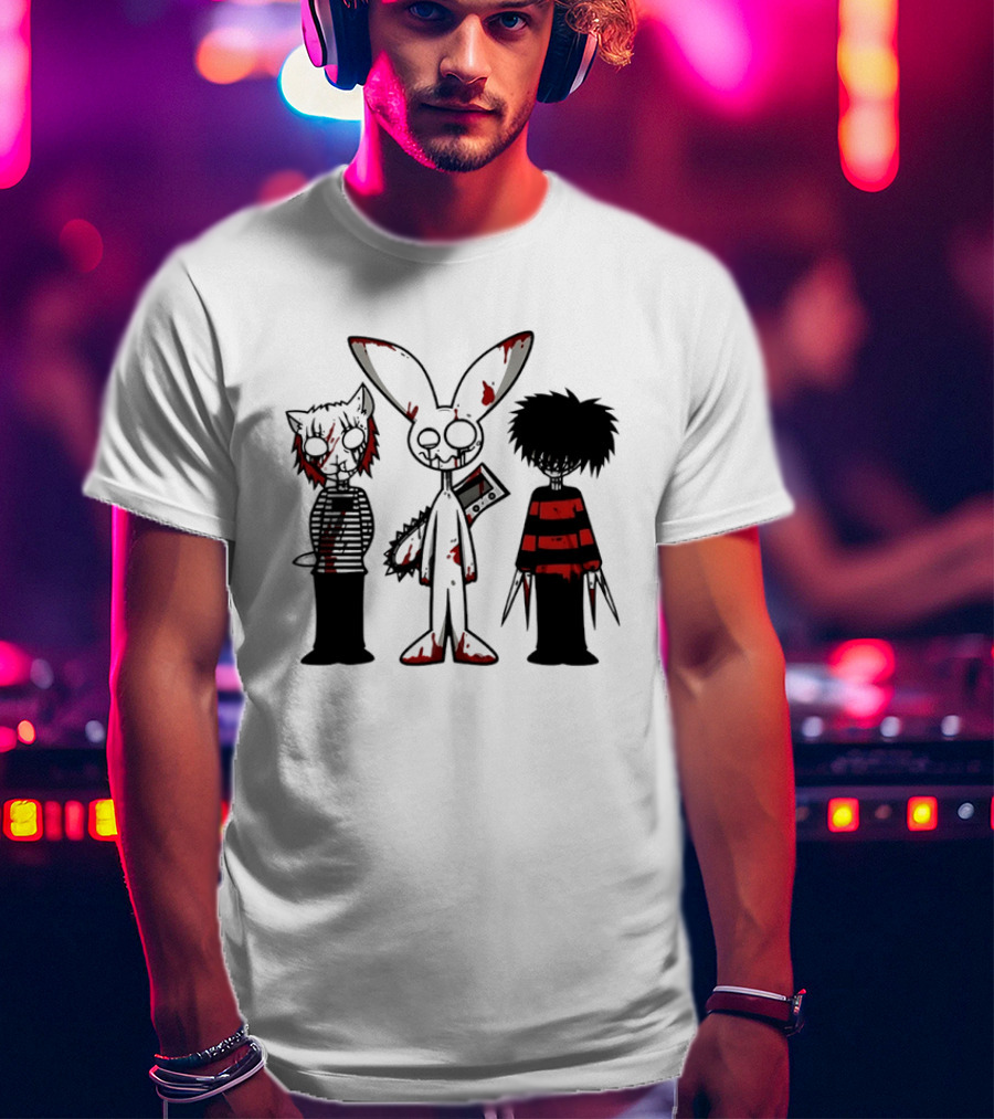 Bloody Max And Friends Horror Icons With Chainsaw And Knives T-Shirt