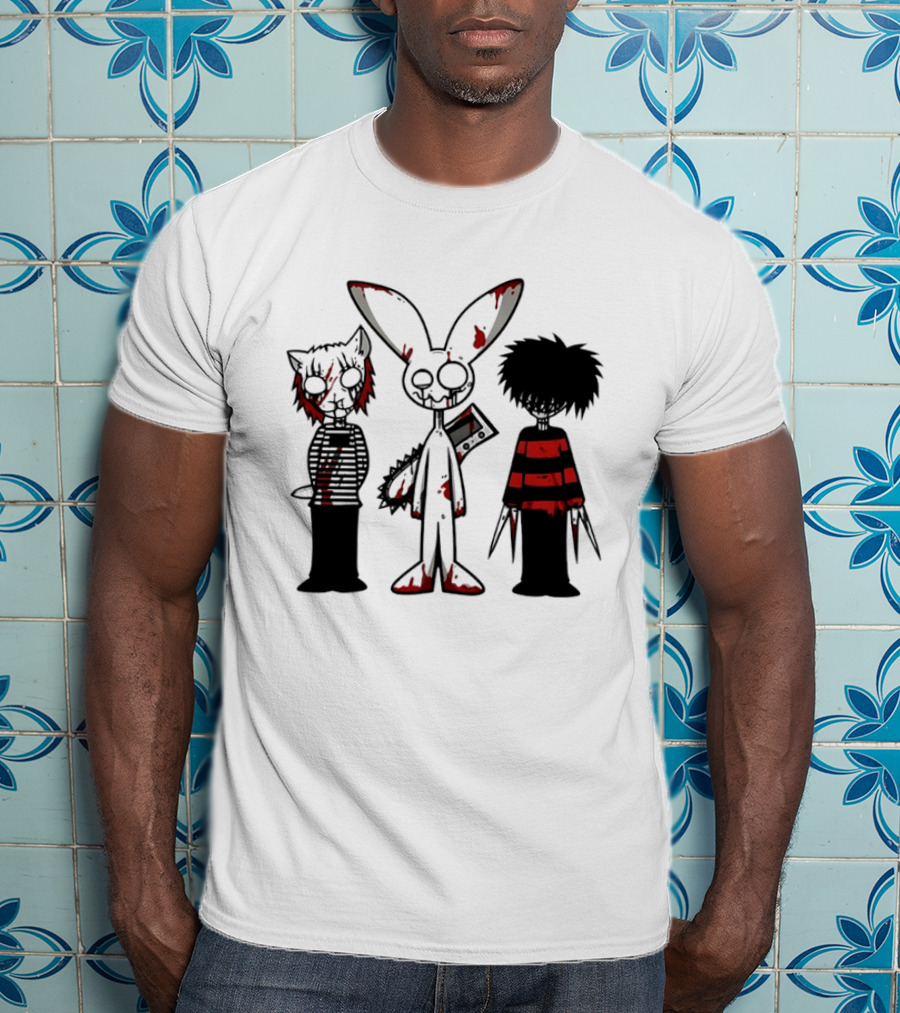 Bloody Max And Friends Horror Icons With Chainsaw And Knives T-Shirt
