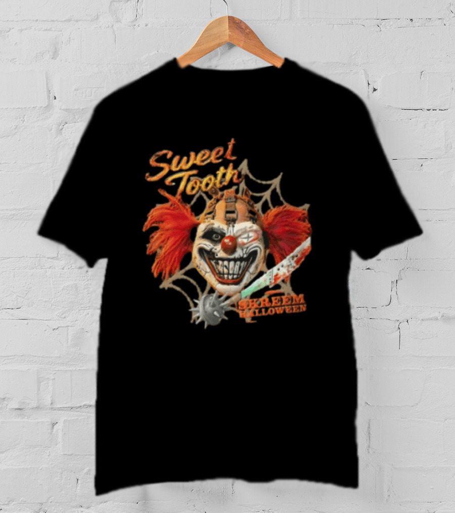Sweet Tooth Skreem Halloween Evil Clown Mask Red Hair T-Shirt