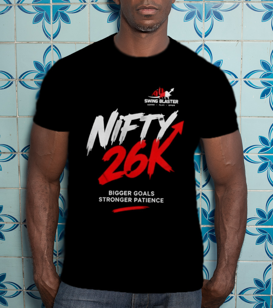 Swing Blaster Nifty 26K Bigger Goals Stronger Patience Bull And Bear Stock Market Trading Insights T-Shirt