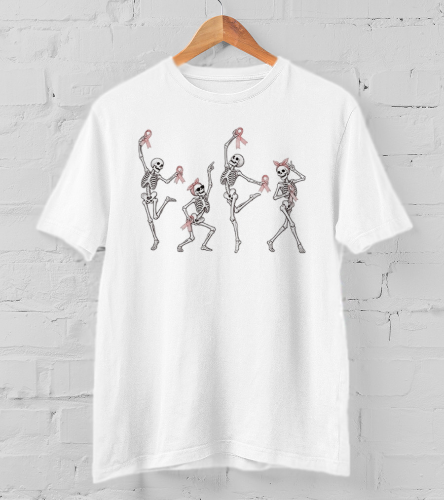 Breast Cancer Awareness Skeleton Ribbon Dance T-Shirt