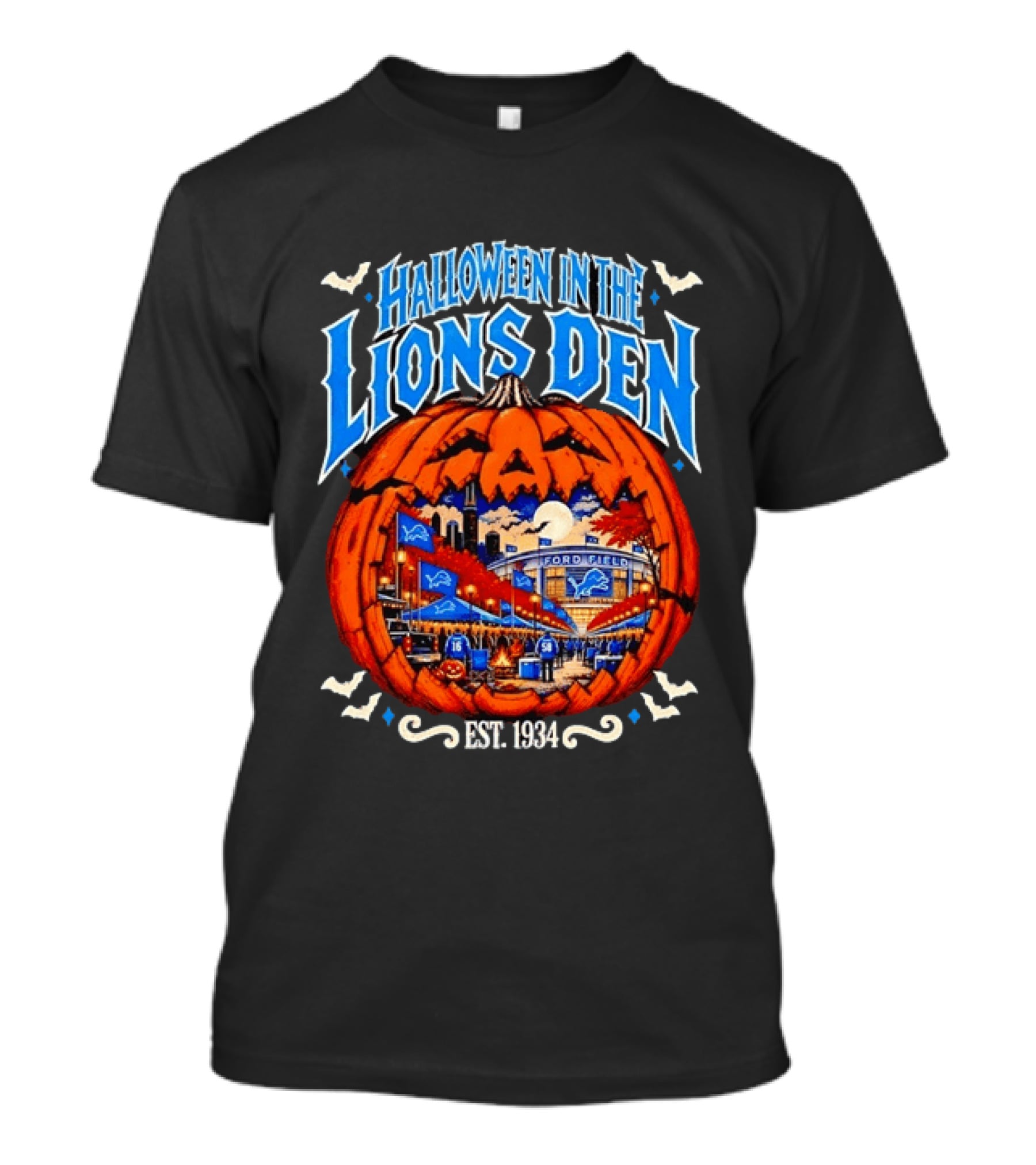 Halloween In The Lions Den Ford Field Detroit Lions Est 1934 T-Shirt