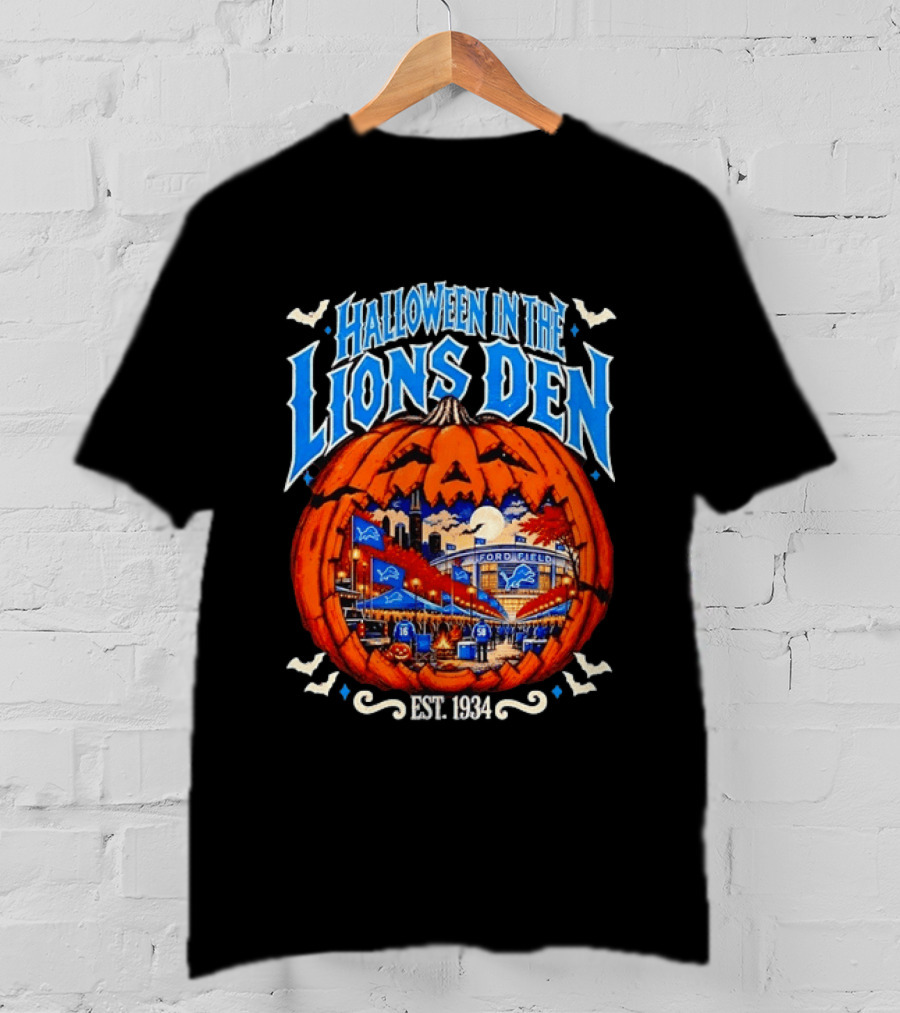 Halloween In The Lions Den Ford Field Detroit Lions Est 1934 T-Shirt