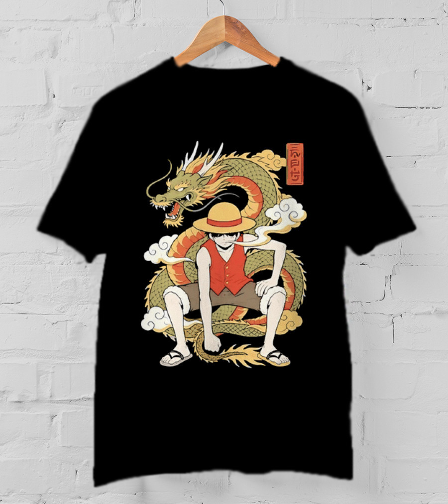 Monkey D Luffy With Dragon And Kanji One Piece Anime T-Shirt