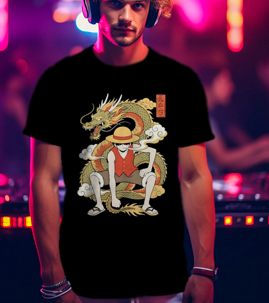 Monkey D Luffy With Dragon And Kanji One Piece Anime T-Shirt