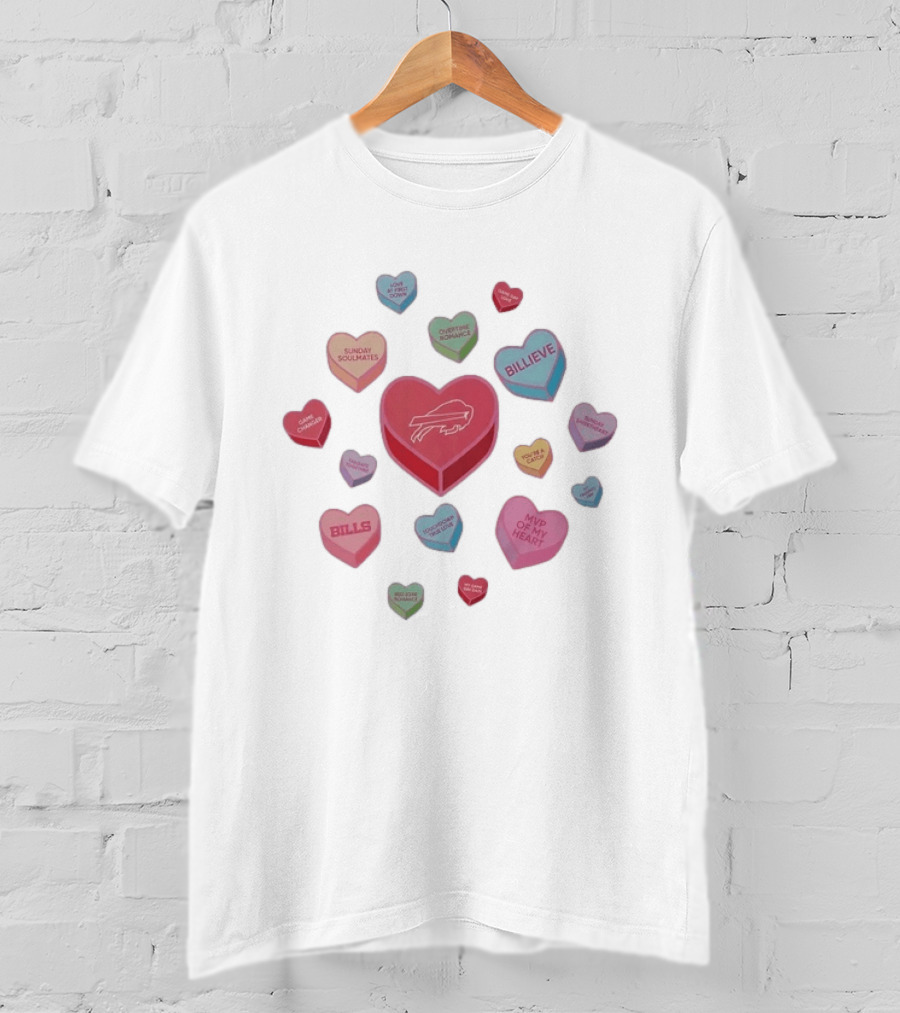 Buffalo Bills Valentine Hearts Love At First Down Sunday Soulmates MVP Of My Heart BILLIeve T-Shirt