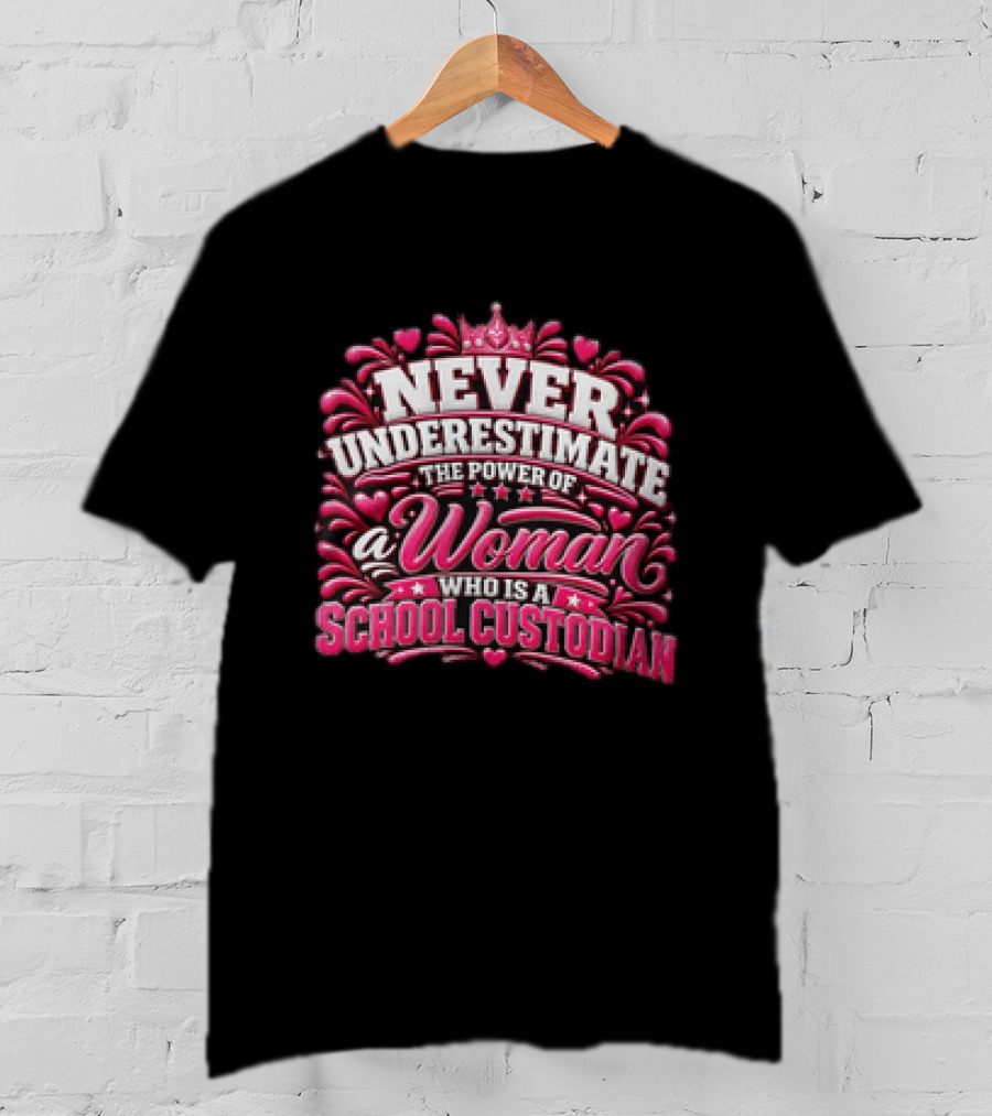 Never Underestimate The Power Of A Woman Who Is A School Custodian T-Shirt
