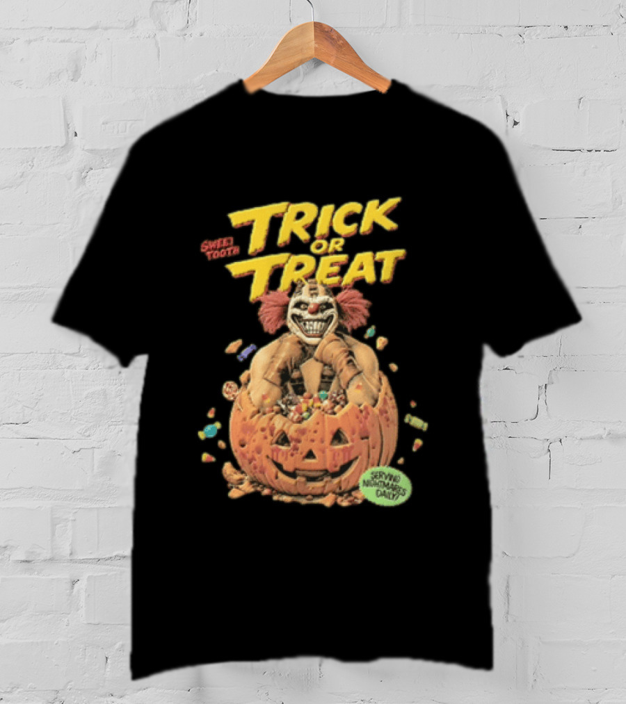 Twisted Metal Sweet Tooth Trick Or Treat Serving Nightmares Daily Pumpkin Candy T-Shirt