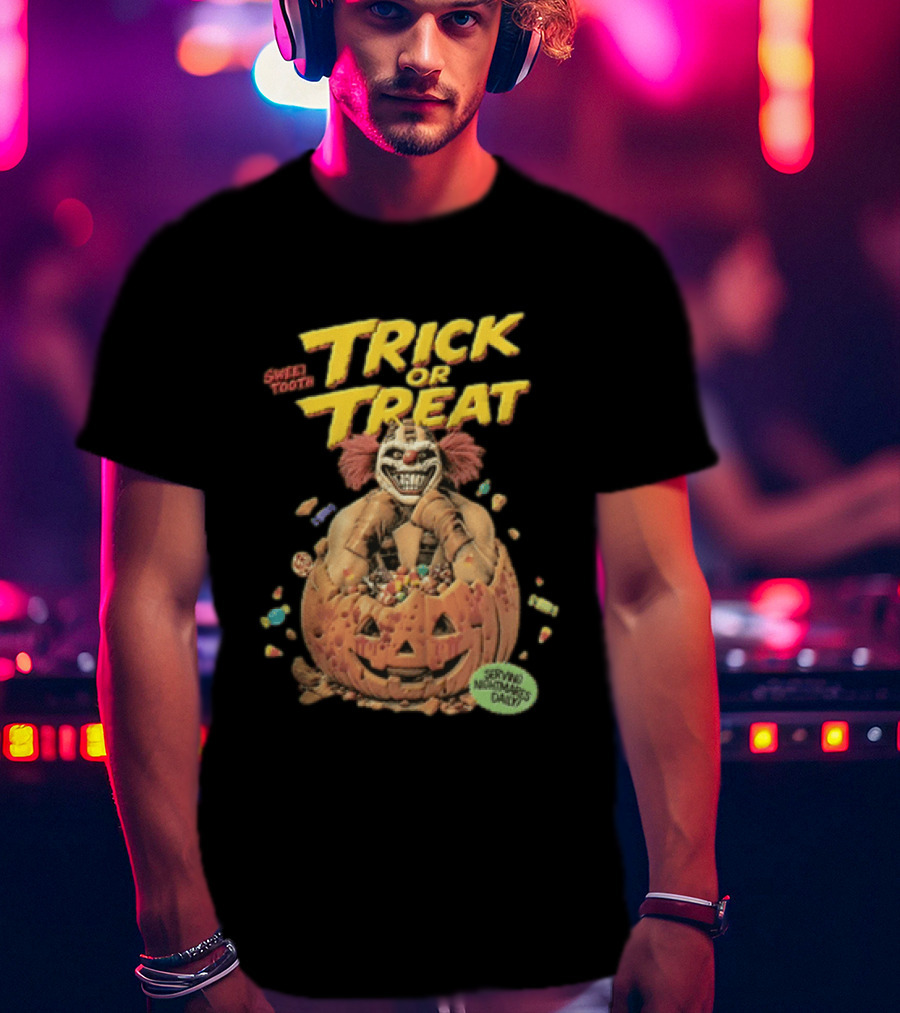 Twisted Metal Sweet Tooth Trick Or Treat Serving Nightmares Daily Pumpkin Candy T-Shirt