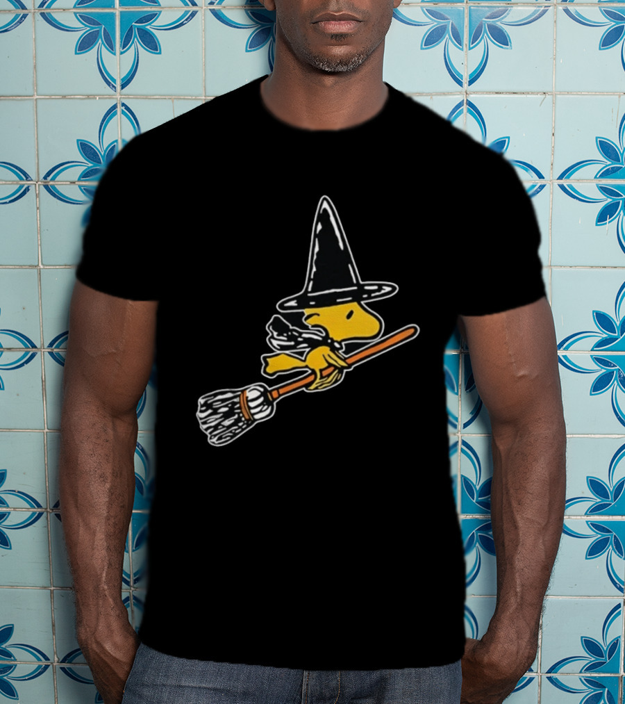 Woodstock Peanuts Halloween Witch Flying On Broomstick T-Shirt