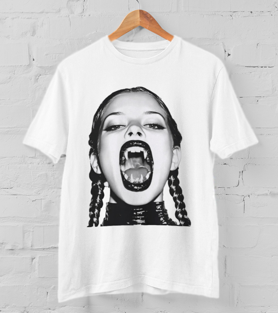 Gothic Vampire Fangs Black And White Horror Aesthetic T-Shirt