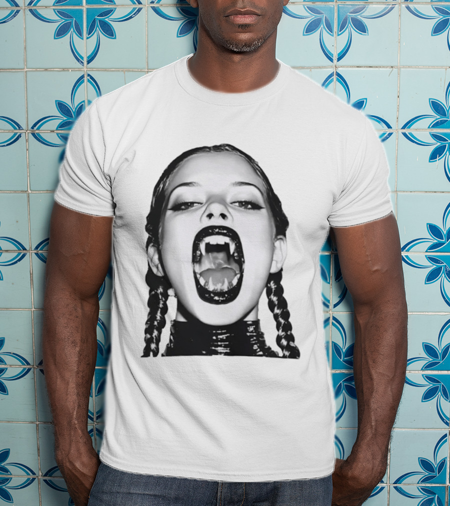 Gothic Vampire Fangs Black And White Horror Aesthetic T-Shirt