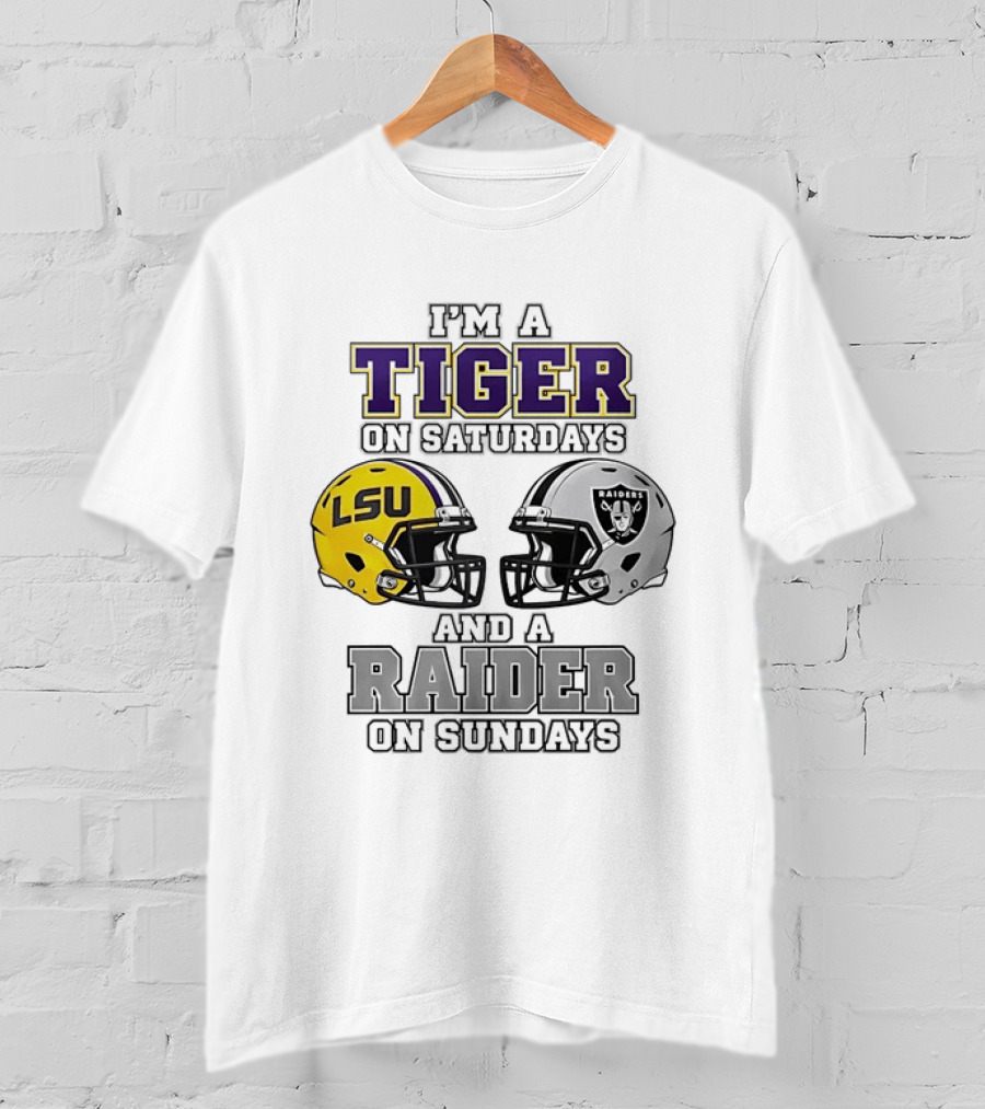 LSU Tiger On Saturdays Raider On Sundays Football Fan Helmets T-Shirt