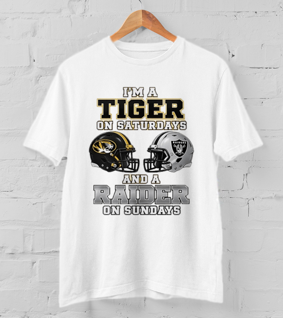 I'm A Tiger On Saturdays And A Raider On Sundays Football Helmets T-Shirt