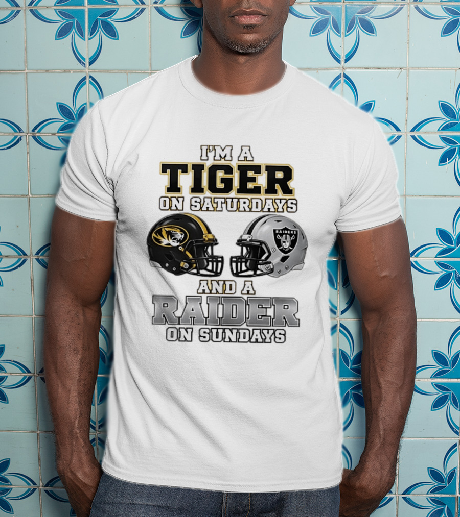 I'm A Tiger On Saturdays And A Raider On Sundays Football Helmets T-Shirt