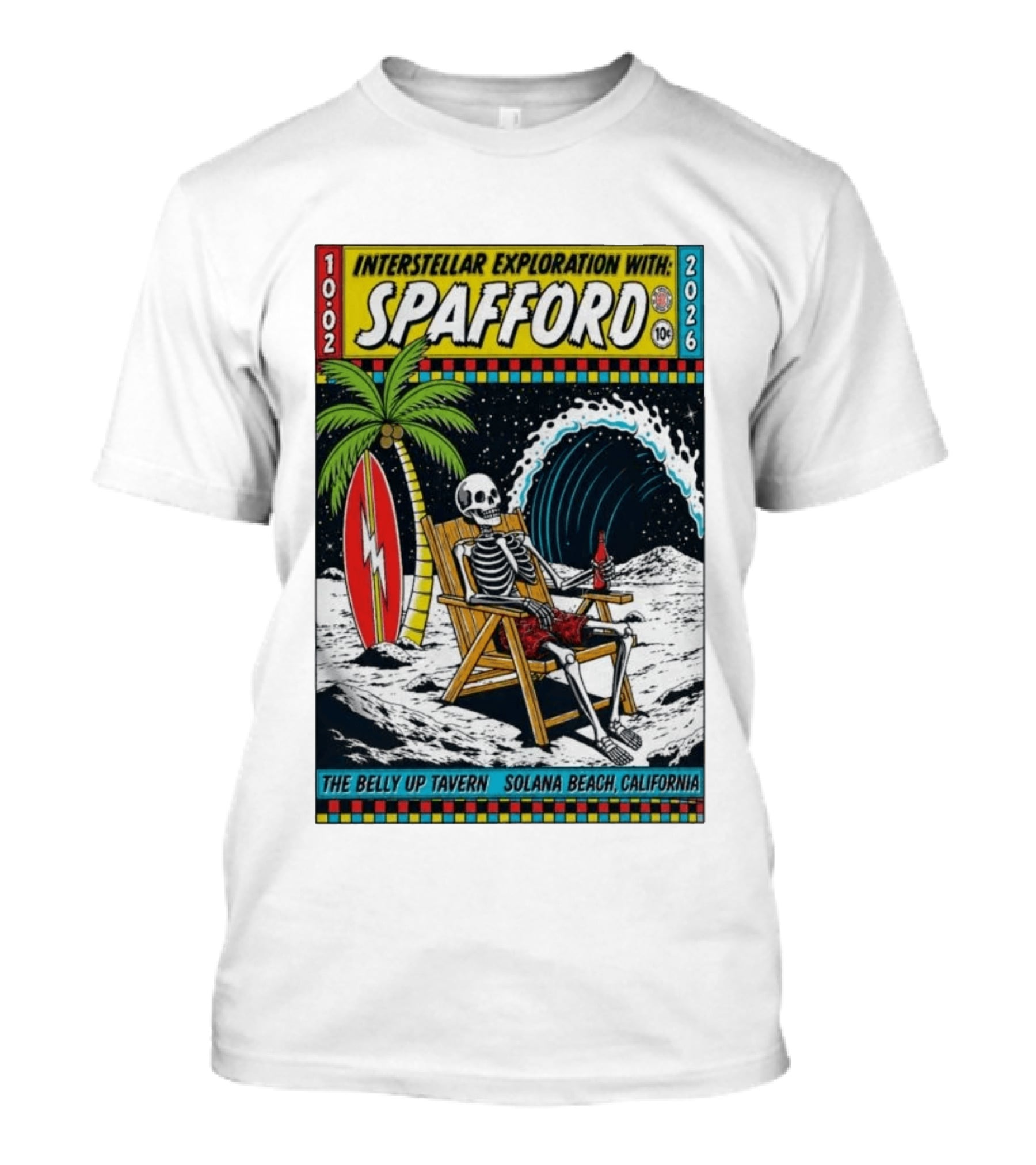 Interstellar Exploration With Spafford Skeleton Surfing At The Belly Up Tavern Solana Beach California October 2 2026 T-Shirt