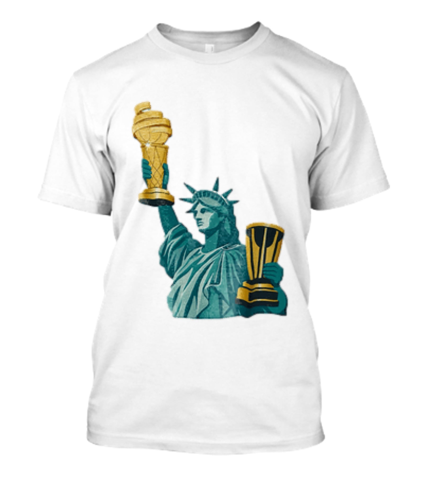 Lady Liberty Holding Dual Championship Trophies Soccer And Basketball T-Shirt
