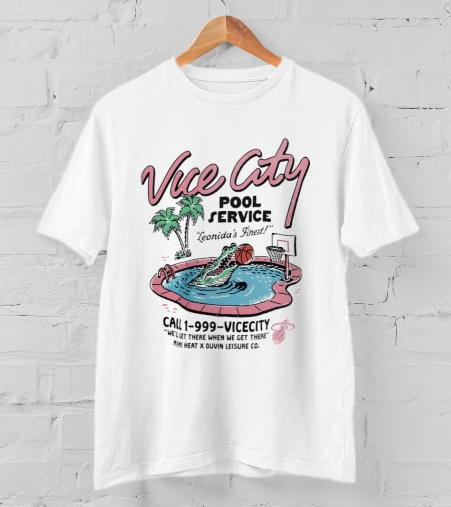 Vice City Pool Service Miami Heat X Duvin Leisure Co Leonida's Finest T-Shirt