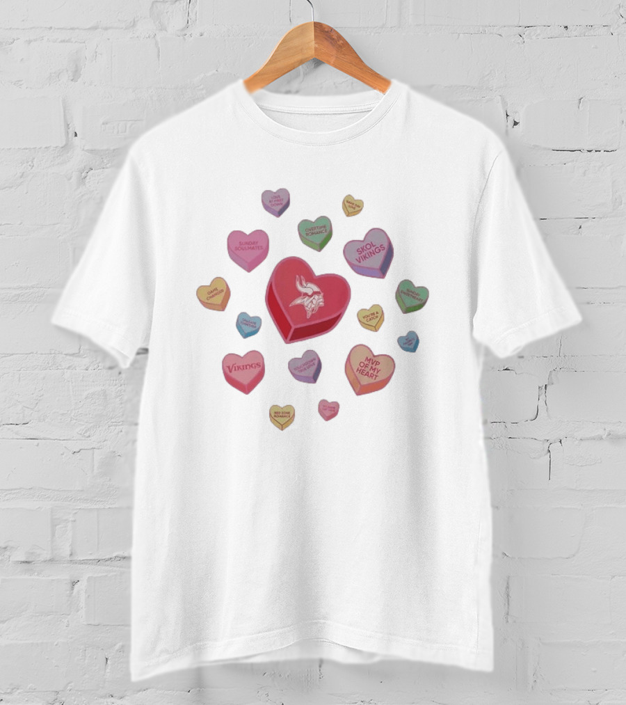 Skol Vikings Valentine Candy Hearts Romance MVP Vikings 2023 Champs T-Shirt