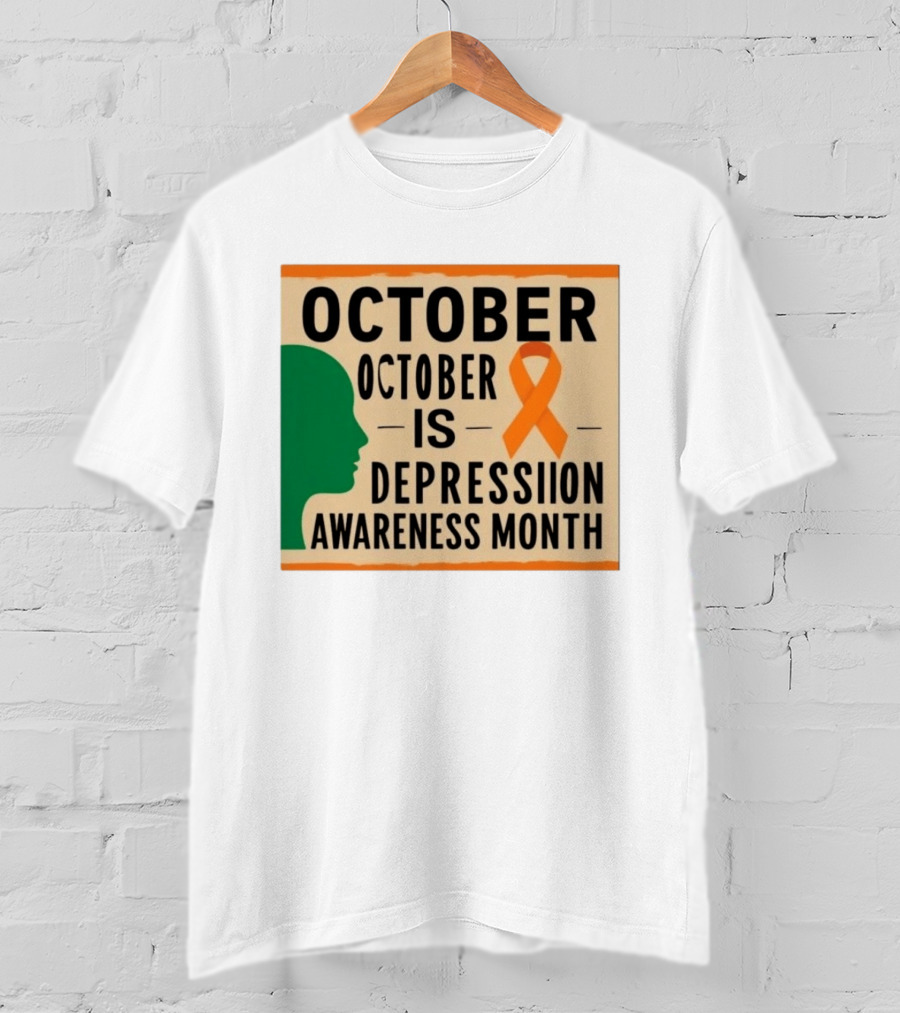 October Depression Awareness Month Orange Ribbon T-Shirt