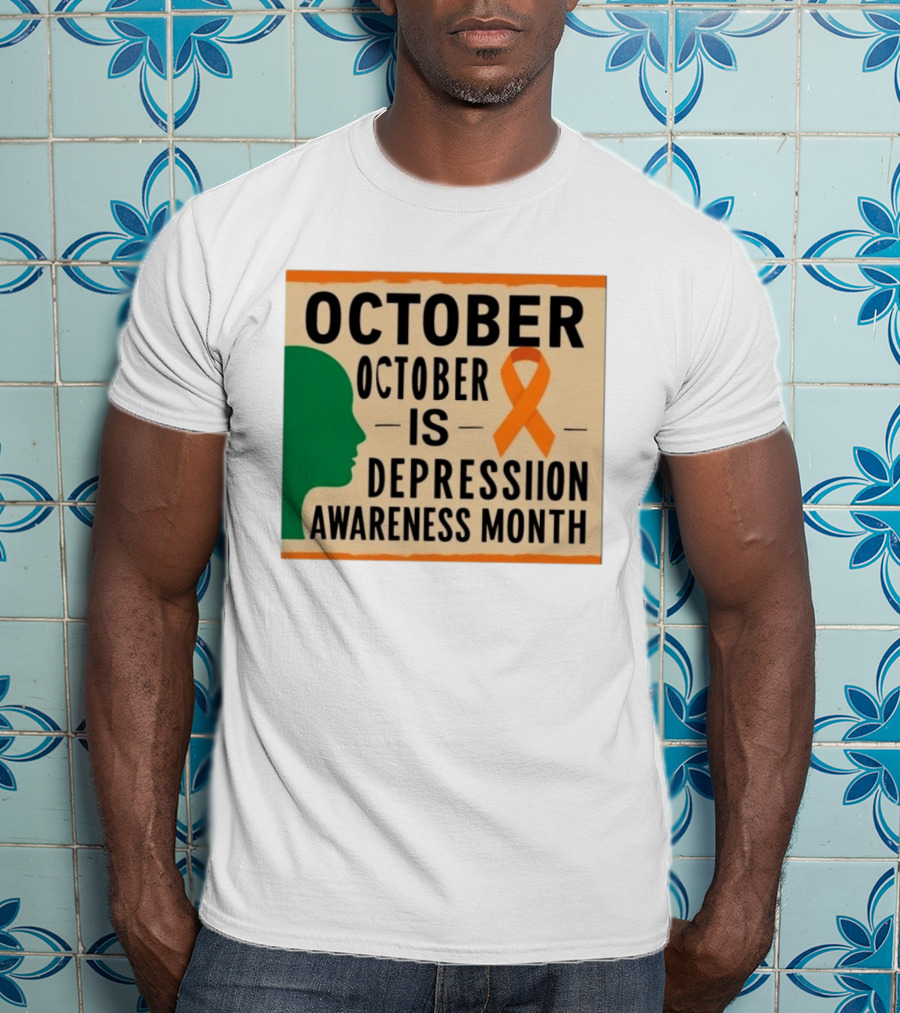 October Depression Awareness Month Orange Ribbon T-Shirt