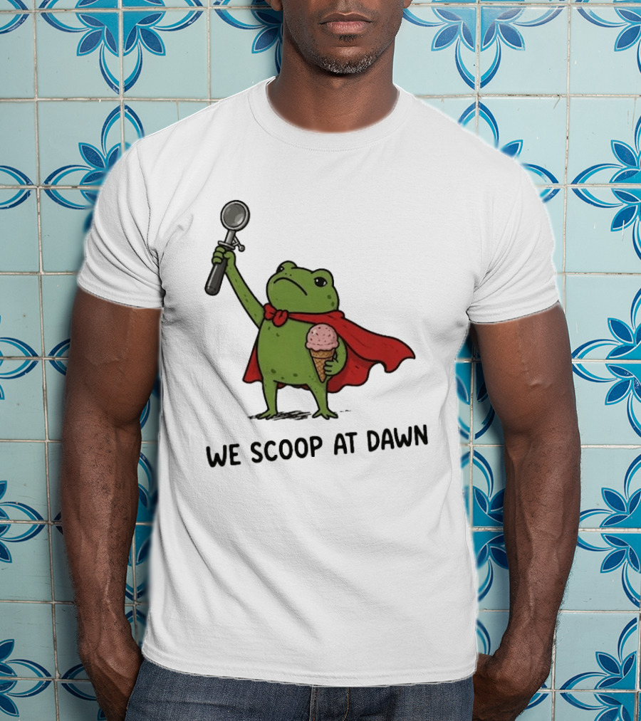 We Scoop At Dawn Frog With Ice Cream Cone And Red Cape T-Shirt