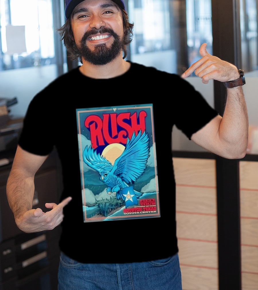 Rush Fifty Something Tour Houston Texas October 1st 2026 Toyota Center Blue Owl Moon Mountain Scene T-Shirt