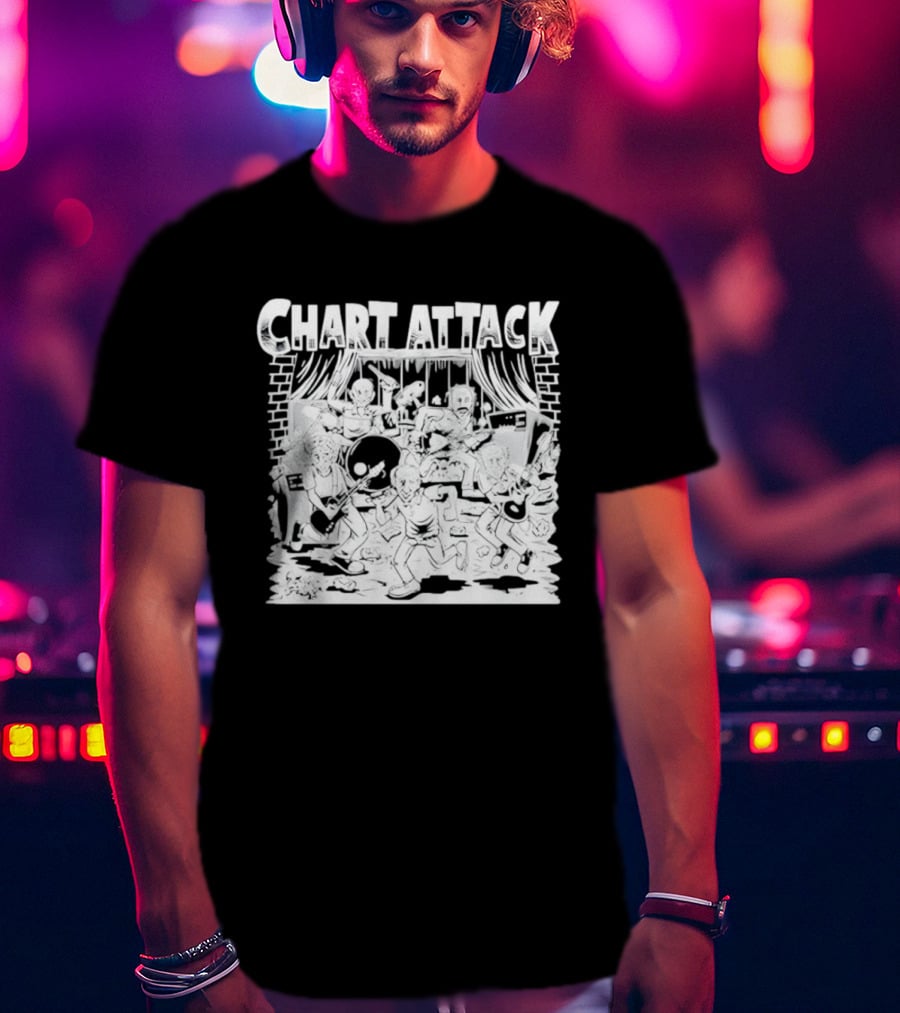 Chart Attack Band Cartoon Musicians Concert Performance T-Shirt