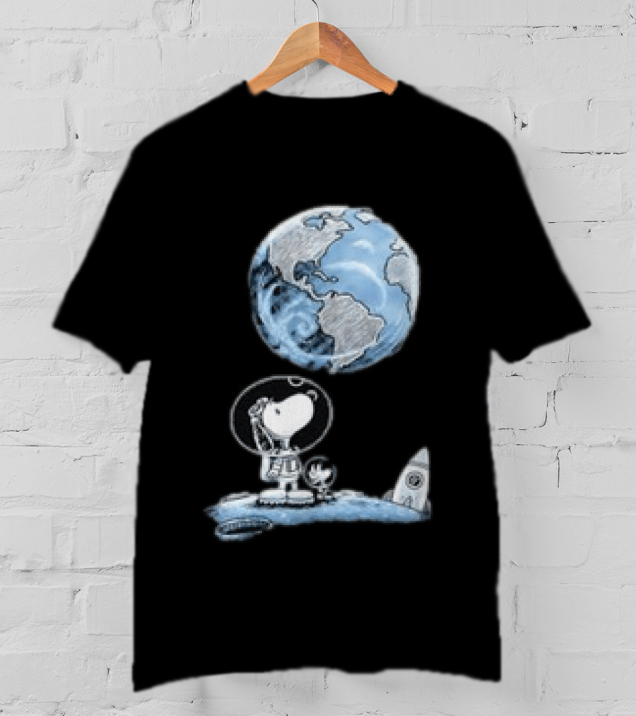 Snoopy And Woodstock Astronauts So Far Away With Earth And Rocket T-Shirt