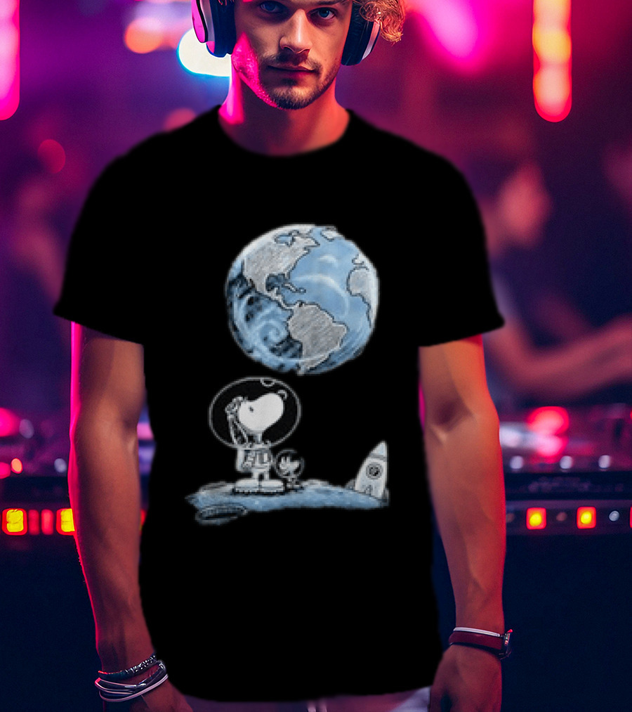 Snoopy And Woodstock Astronauts So Far Away With Earth And Rocket T-Shirt