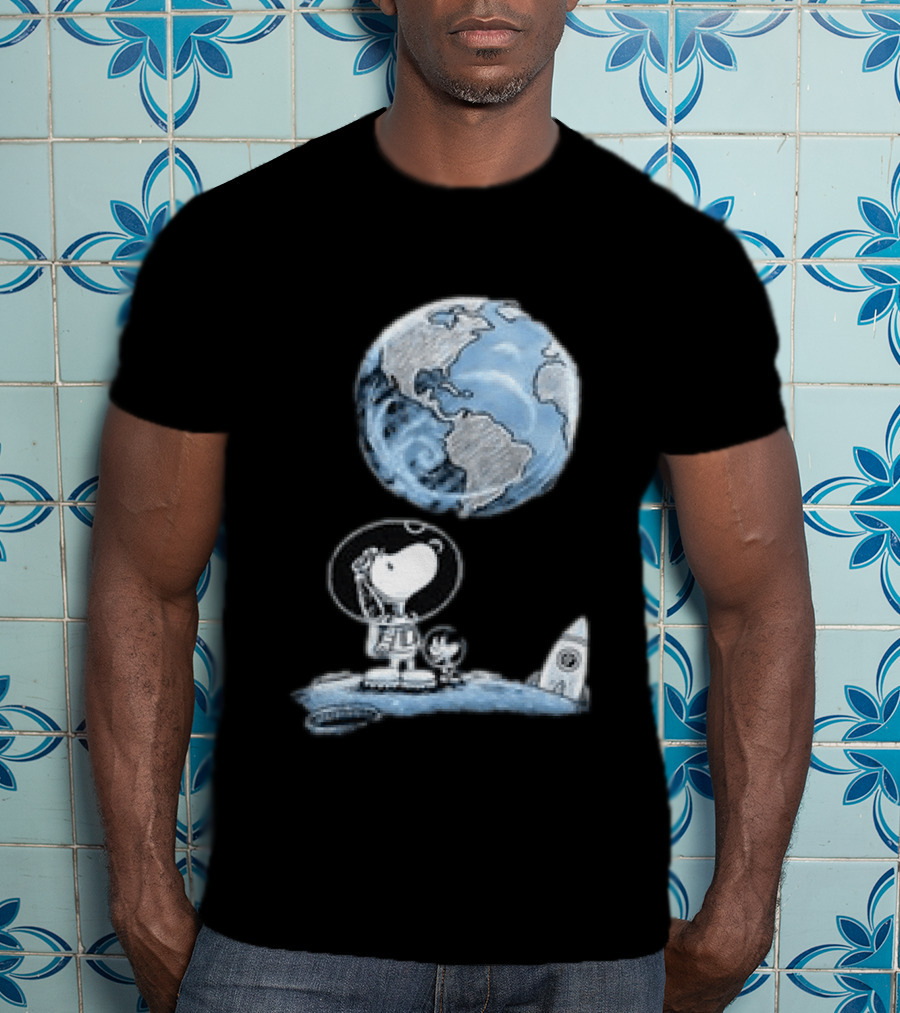 Snoopy And Woodstock Astronauts So Far Away With Earth And Rocket T-Shirt