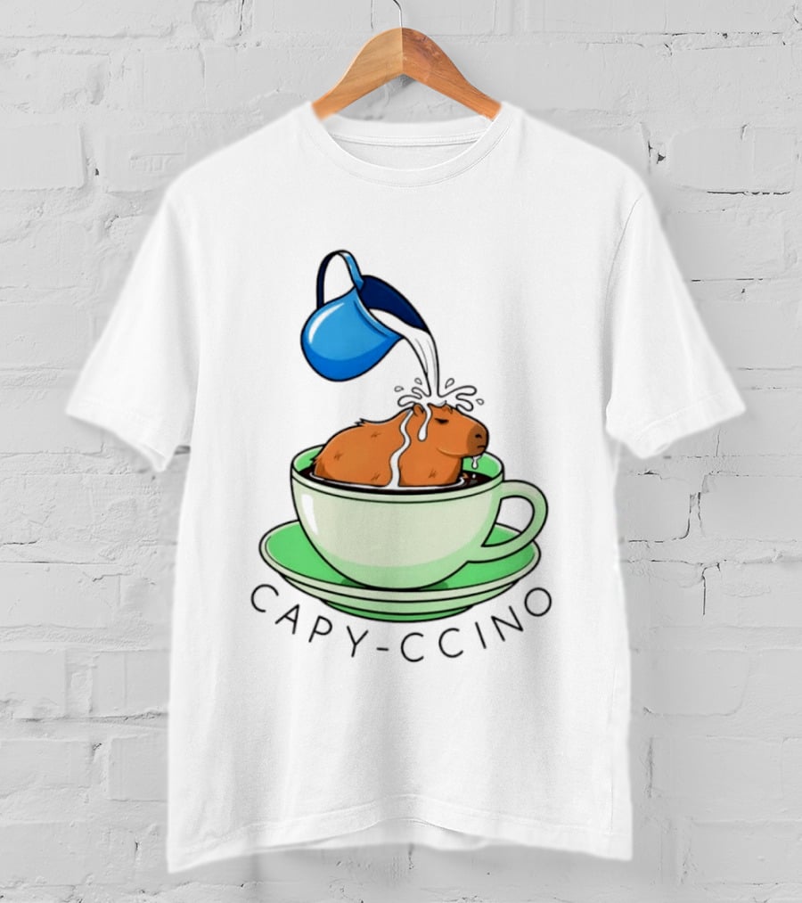 Capybara Coffee Capy Ccino In A Cup With Cappuccino Pouring Scene T-Shirt