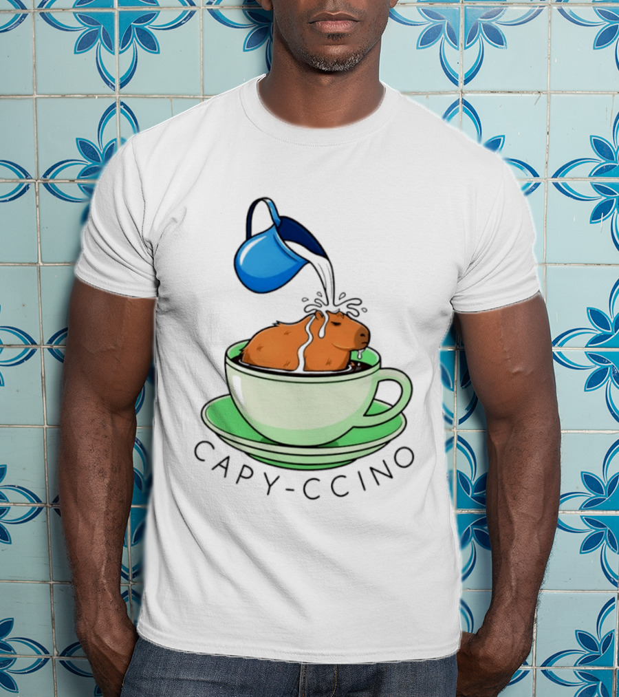Capybara Coffee Capy Ccino In A Cup With Cappuccino Pouring Scene T-Shirt
