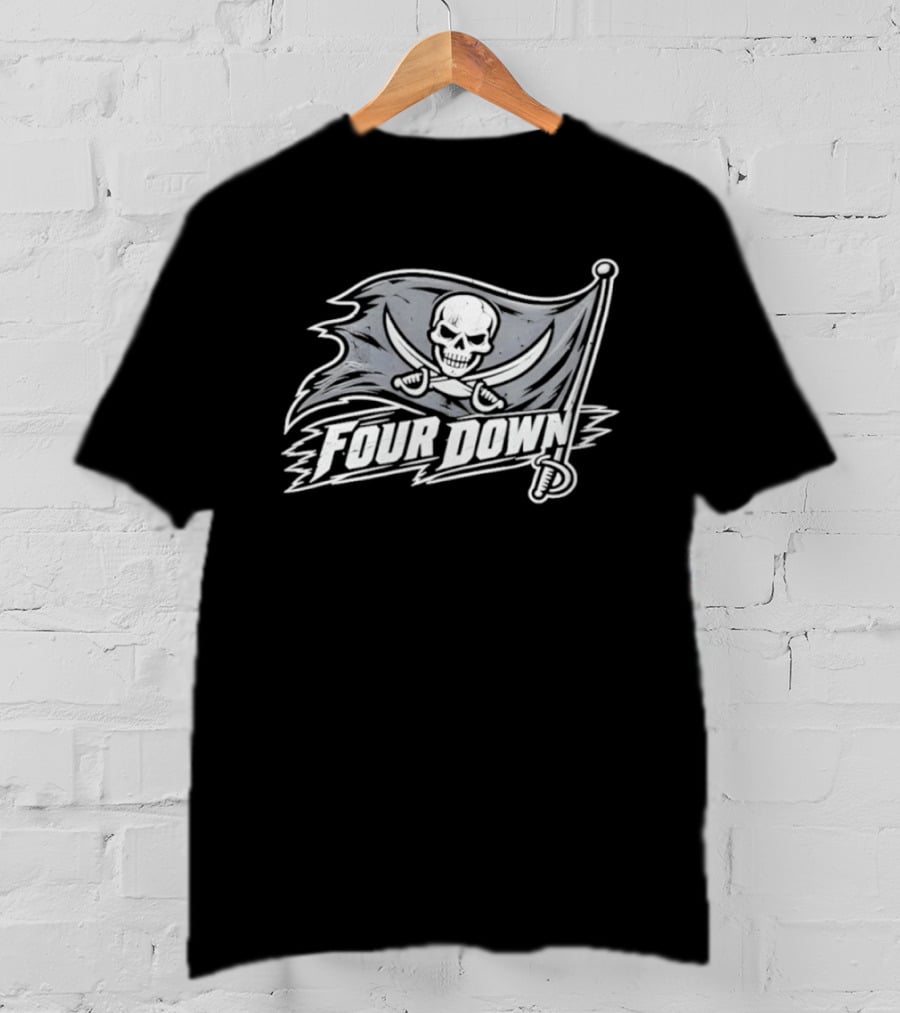 Four Down Football Skull Crossbones Flag T-Shirt