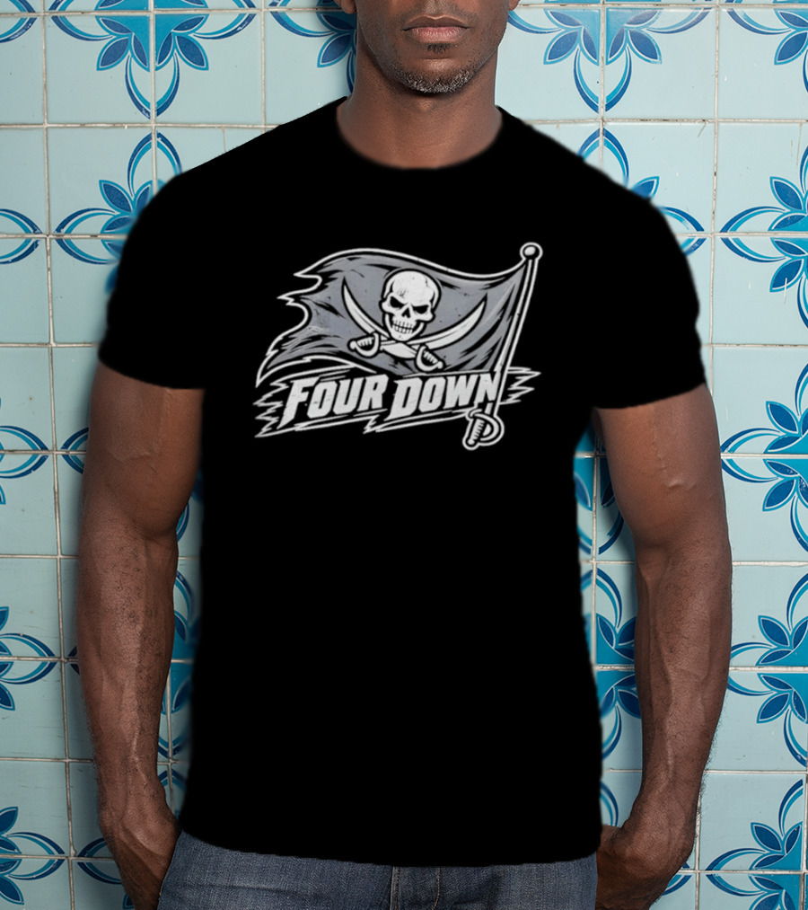 Four Down Football Skull Crossbones Flag T-Shirt