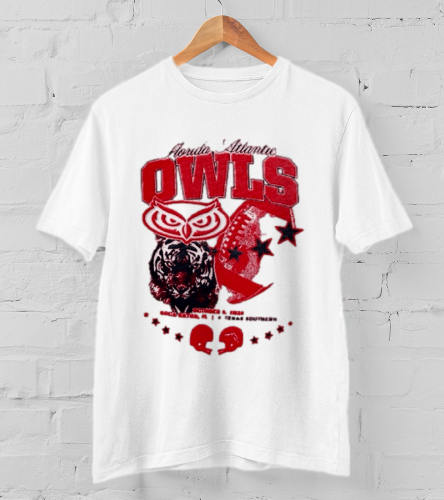 Florida Atlantic Owls Boca Raton Texas Southern 2026 Football Tiger Art Stars Red T-Shirt