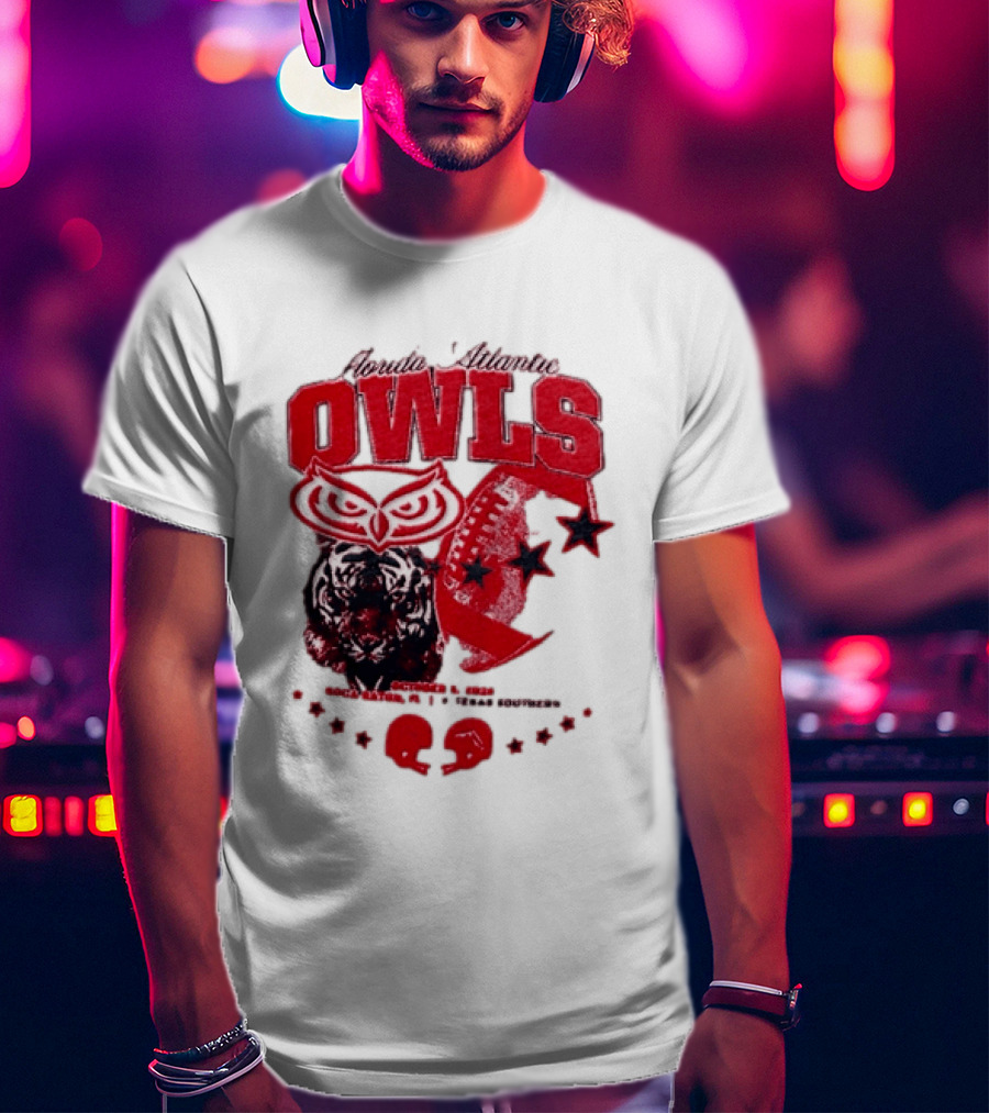 Florida Atlantic Owls Boca Raton Texas Southern 2026 Football Tiger Art Stars Red T-Shirt