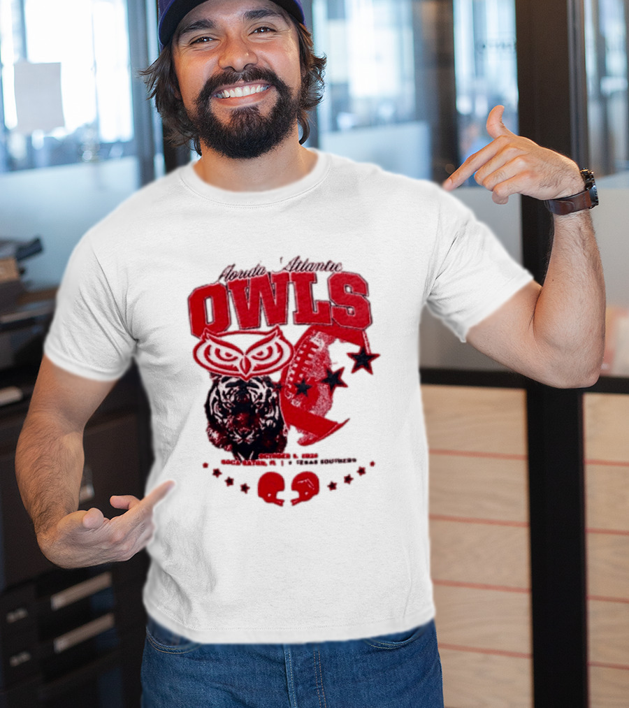 Florida Atlantic Owls Boca Raton Texas Southern 2026 Football Tiger Art Stars Red T-Shirt