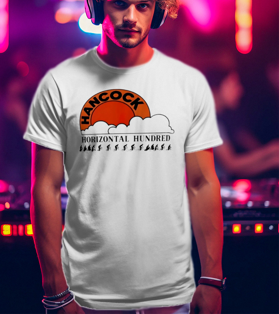 Hancock Horizontal Hundred Cycling Event Logo With Orange Sun And Cyclists T-Shirt
