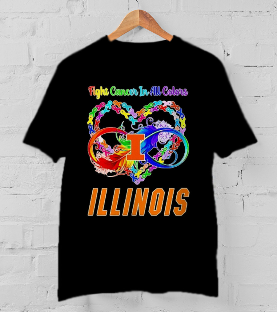Illinois Fight Cancer In All Colors Heart Ribbon T-Shirt