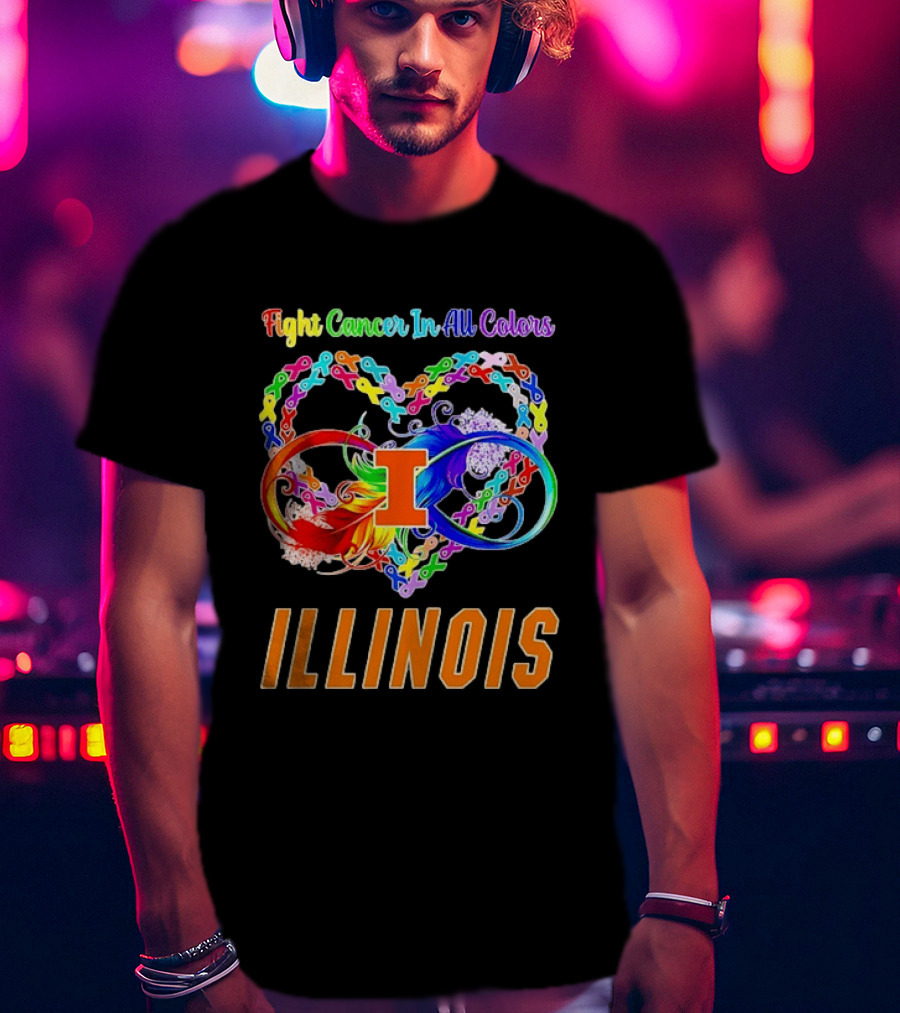 Illinois Fight Cancer In All Colors Heart Ribbon T-Shirt
