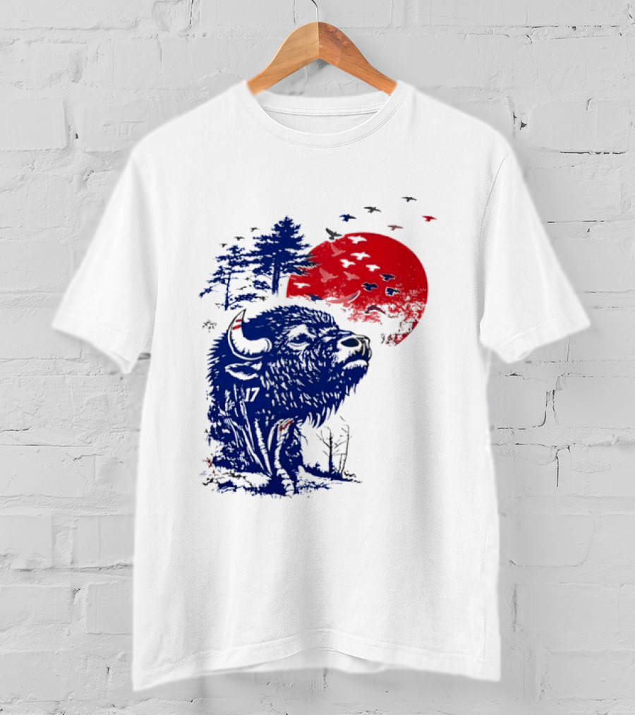 Buffalo Bills 17 Bison Sunset With Trees And Red Sun T-Shirt